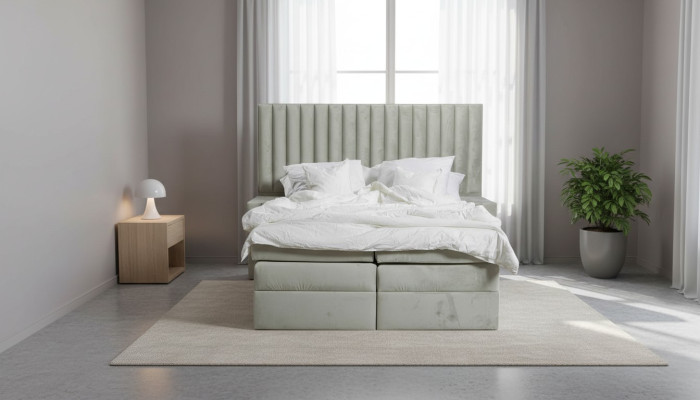 Zestaw Sypialnia Łóżko Stolik nocny 3 szt. Design Nowoczesne Luksusowe łóżka Szare