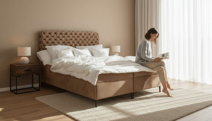 Włókiennicze Łóżko brązowe luksusowe podwójne łóżko Chesterfield Sypialnia design