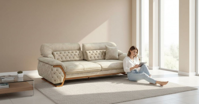 Chesterfield Regulowana Z powrotem Sofa Trzyosobowa Luksusowa Kanapa Meble