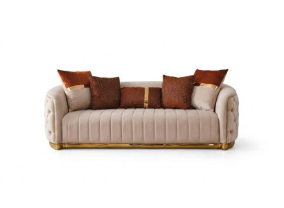 Beżowa Włókienniczy Trzyosobowa Nowoczesna Designerska Luksusowa Kanapa Chesterfield Beżowa
