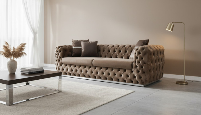 Sofa 3 miejsce do siedzenia Sofa tapicerowana brązowa Włókienniczy Siedziba Design Couch Modern Chesterfield