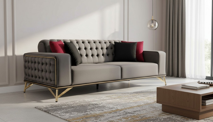 Designerska Sofa 3 miejsce do siedzenia Chesterfield Couch Podkładka Sofas Design Brown