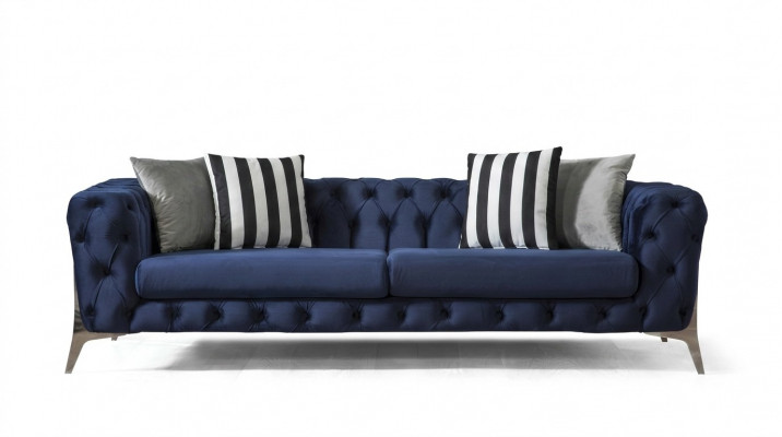 Sofa Chesterfield 3 miejsce do siedzenia Blue Aksamit luksusowe Meble do Sof do Salonu
