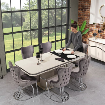 Tabela 6x Krzesła 7-częściowy stół jadalniany drewniany zestaw do jadalni Grupa Design