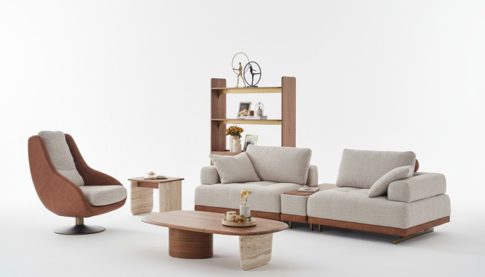 Nowoczesny zestaw sofowy 3+1 miejsce do siedzenia Beżowy zestaw designerski do salonu Sofa z kanapą