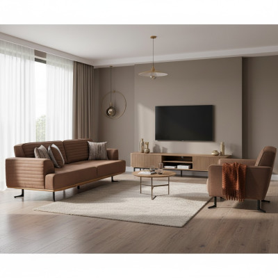 Elegancka brązowa sofa trzyosobowa z nowoczesnym designem do salonu
