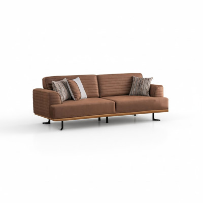 Elegancka brązowa sofa trzyosobowa z nowoczesnym designem do salonu