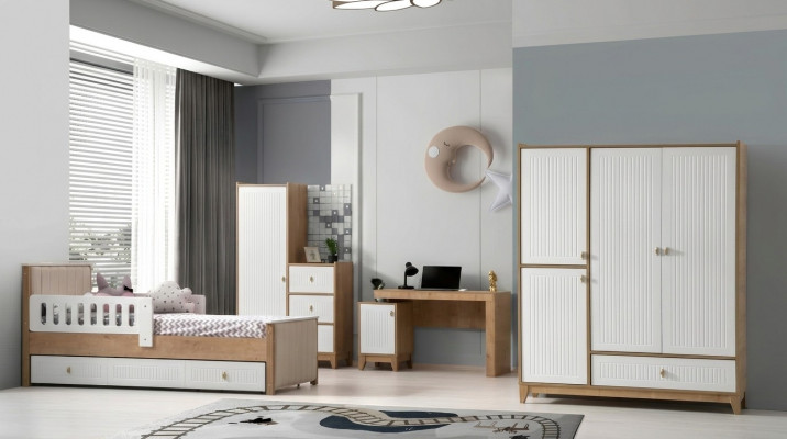 Kompletny komplet żłobek Łóżko 2x Szafa Tabela Bright 4-częściowy nowy
