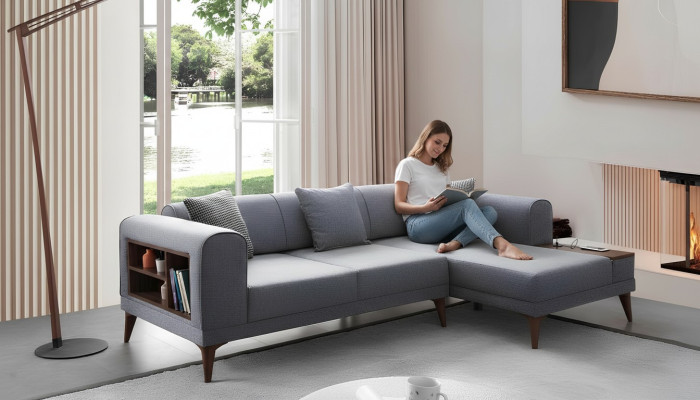 Szara sofa do salonu w kształcie litery L Podkładka Narożnikowa kanapa designerska kanapa do salonu