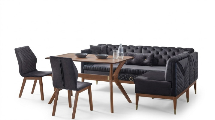 Czarno-brązowy zestaw do jadalni Chesterfield designerska ławka narożna Stół obiadowy