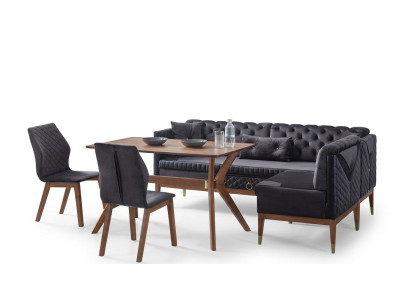 Czarno-brązowy zestaw do jadalni Chesterfield designerska ławka narożna Stół obiadowy