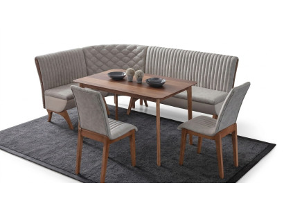 Designerska jasnoszara jadalnia Ustaw Podkładkę narożną ławkę 2x Krzesła Stół obiadowy
