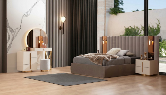 Stylowy komplet Sypialnia Designerska Toaletka Drewno 2x Szafki nocne