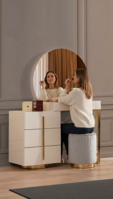 Beżowa Toaletka Stal nierdzewna Meble Sypialnia zestaw 2 szt