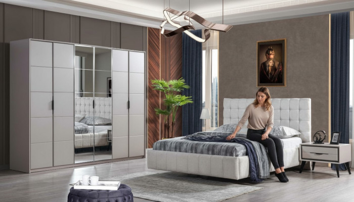 Biała Sypialnia Ustawić Luxury Meble Podkładka Łóżko Drewno Szafa