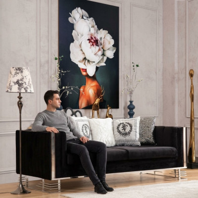 Czarny designerski trzyosobowy pokój dzienny 3-miejsce siedzące z metalową ramą