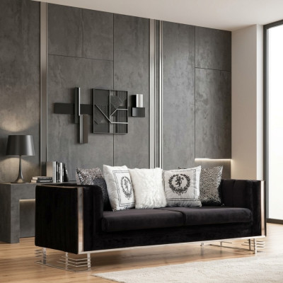 Czarny designerski trzyosobowy pokój dzienny 3-miejsce siedzące z metalową ramą