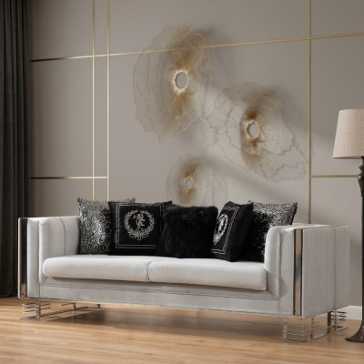 Biała Nowoczesna Sofa Włókiennicza Salon 3-miejsce siedzące Luksusowa Podkładka Kanapa