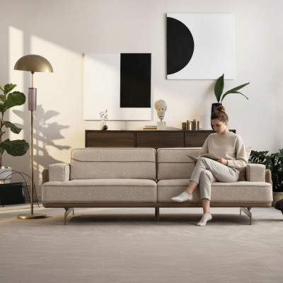 Ekskluzywna Beżowa Sofa 3 miejsce do siedzenia Nowoczesne Meble Salon Podkładka Kanapa