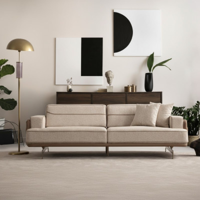 Ekskluzywna Beżowa Sofa 3 miejsce do siedzenia Nowoczesne Meble Salon Podkładka Kanapa