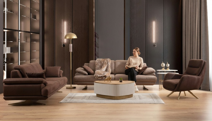 Brązowe designerskie sofy do salonu 3+3+1 miejsce do siedzenia Ustawić jednoosobową 3-częściową