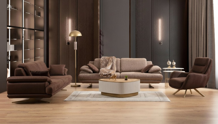 Brązowe designerskie sofy do salonu 3+3+1 miejsce do siedzenia Ustawić jednoosobową 3-częściową