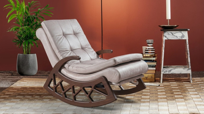 Fotel bujany Modern Drewno Noble salon Relaks Meble rama drewniana Nowość
