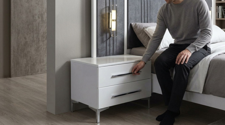 Białe Drewno Szafki nocne Designer Exclusive Stolik nocny Sypialnia Meble