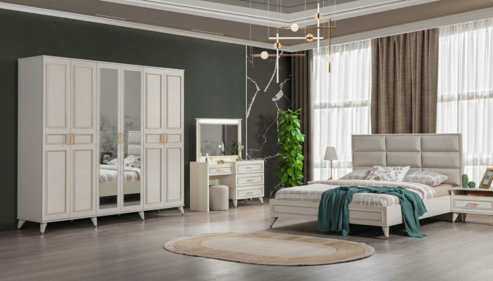 Sypialnia Designer Podwójne łóżko Luksusowa Toaletka Noble Stołek 7-częściowa
