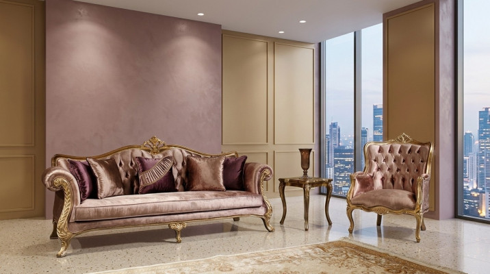 Zestaw sofowy Classic Pink Chesterfield 3-miejsce do siedzenia przy stoliku kawowym Fotel