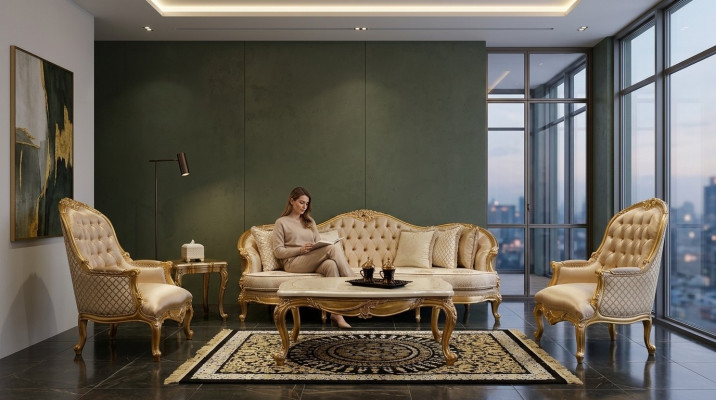 Beżowy Salon Chesterfield Zestaw sofowy Classic 3-miejsce siedzące Fotel
