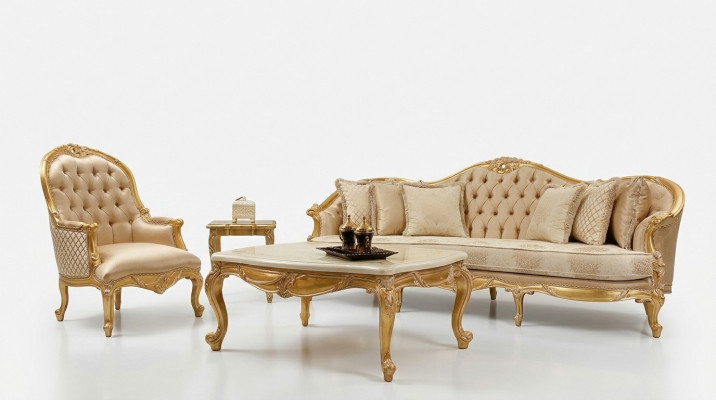 Beżowy Salon Chesterfield Zestaw sofowy Classic 3-miejsce siedzące Fotel