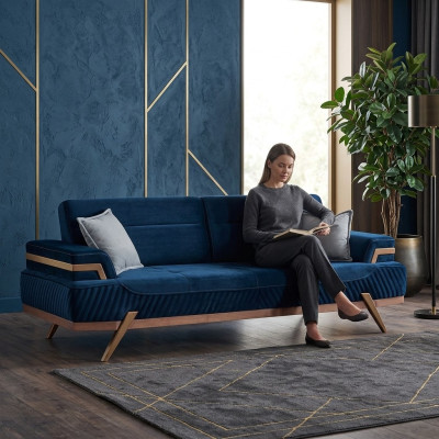Ciemnoniebieska sofa salonowa 3-miejsce siedzące Włókienniczy designerska kanapa trzyosobowa