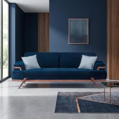 Ciemnoniebieska sofa salonowa 3-miejsce siedzące Włókienniczy designerska kanapa trzyosobowa