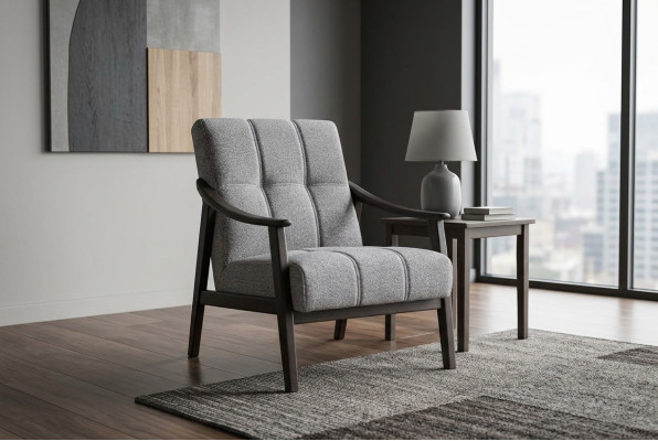 Designerskie szare meble Fotel do salonu Luksusowa drewniana rama Nowość