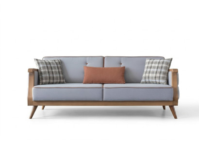 Niebieska Sofa Tkaninowa do Salonu Trzyosobowa Podkładka Meble Sofa z Drewnianą Ramą