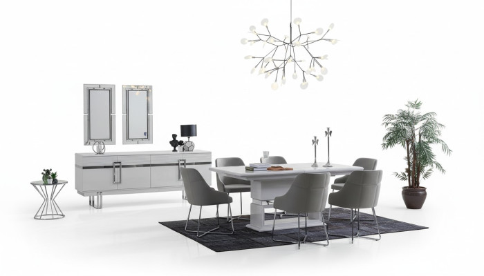 Design jadalnia Zestaw Stół obiadowy + 4x Krzesła + Kredens z 2x Lustro 8 sztuk