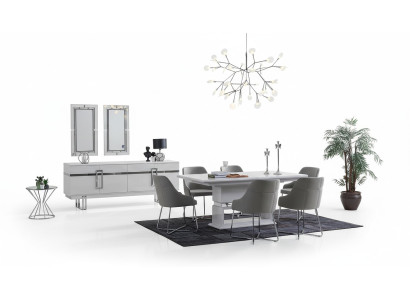 Design jadalnia Zestaw Stół obiadowy + 4x Krzesła + Kredens z 2x Lustro 8 sztuk