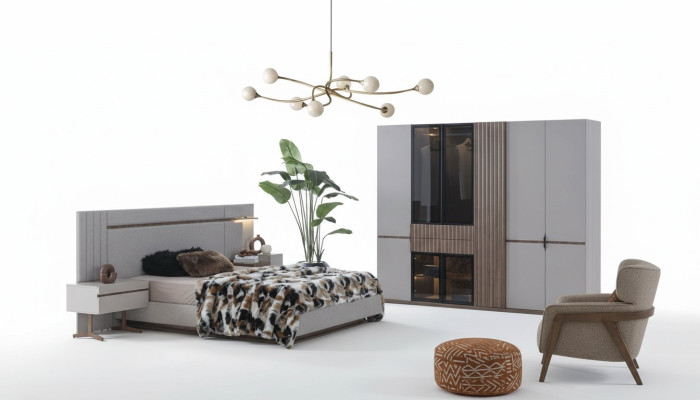 Sypialnia Zestaw Luxury Design Łóżko 2x Stolik nocny Szafa 4-częściowy Nowość