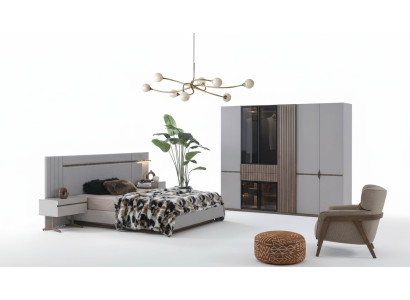 Sypialnia Zestaw Luxury Design Łóżko 2x Stolik nocny Szafa 4-częściowy Nowość