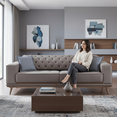 Sofa 4 miejsce do siedzenia Design Sofy Podkładka Szara Włókienniczy Relaks Siedziba Meble Modern