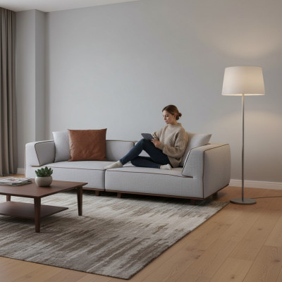Sofa 4 miejsce do siedzenia Design Sofy Podkładka Szara Włókienniczy Relaks Siedziba Meble 272cm xl