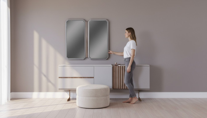 Ekskluzywny kredens do jadalni 2x Lustro Kredens 210cm Drewno 3 szt