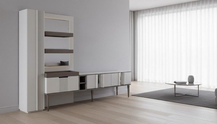 Ekskluzywna jednostka ścienna White Kolor Designer Meble do Living Room podświetlana diodami LED