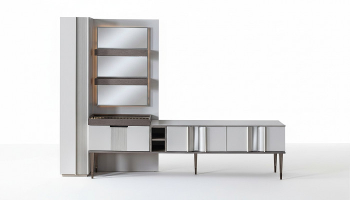 Ekskluzywna jednostka ścienna White Kolor Designer Meble do Living Room podświetlana diodami LED