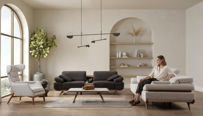 Dwukolorowy pokój dzienny Zestaw sofowy Modern 3+2 miejsce siedzące Luxury Fotel