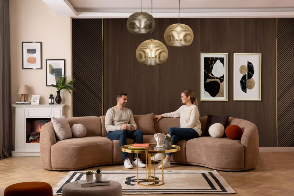 Designerska sofa Okrągłe brązowa Zestaw narożny Nowoczesne Meble do salonu luksusowe kanapy