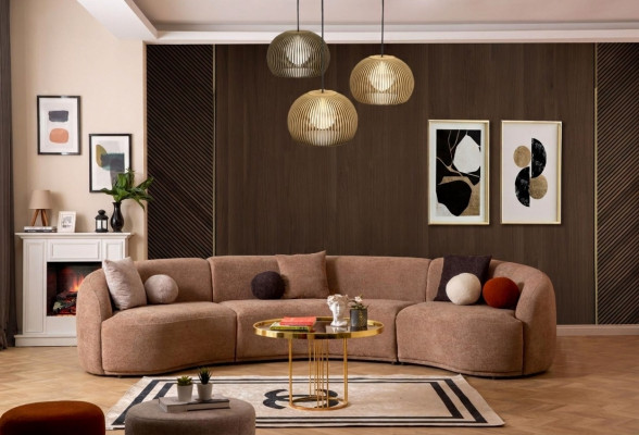 Designerska sofa Okrągłe brązowa Zestaw narożny Nowoczesne Meble do salonu luksusowe kanapy