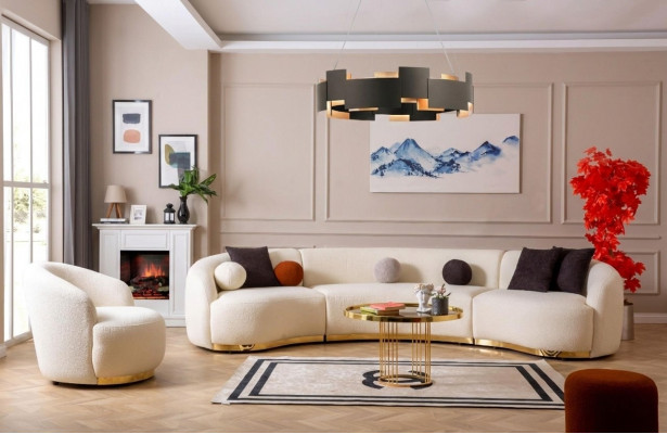 Designerski zestaw do salonu Nowoczesny Zestaw sofowy Okrągły sofa + 1 miejsce do siedzenia 2-częściowe