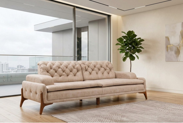 Nowoczesna Sofa 3 - miejsce siedzące Designerska Beżowa Kolor Style 240 cm Salon Beżowy Sofy